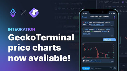 EtherDrops Tracking Bot Collaborates with Gecko Terminal for Improved Price Charting of DEX Tokens